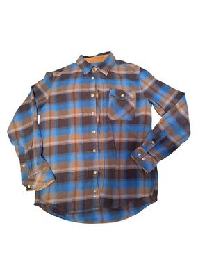 CQR Men's Blue and Brown Plaid Button-Up Shirt
